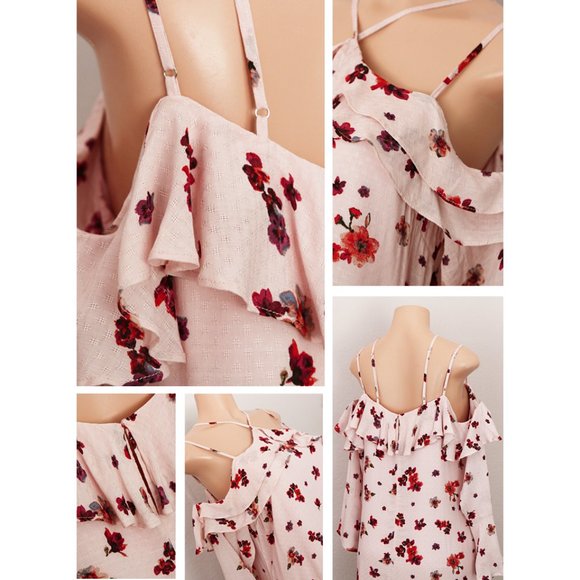 Blush Rust Floral Off Shoulder Ruffle Halter Dress - Picture 8 of 10